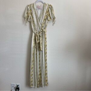 Gal meets Glam Womens yellow floral Imogene SS Maxi Wrap Dress 2